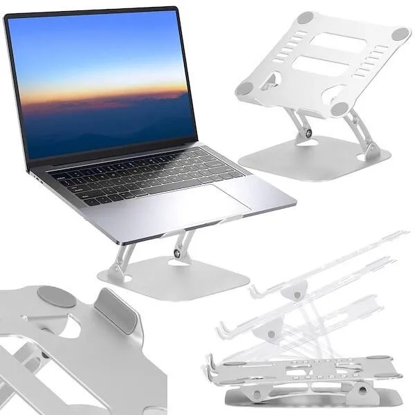 Stojak pod laptopa, chłodząca podstawka składana srebrna
