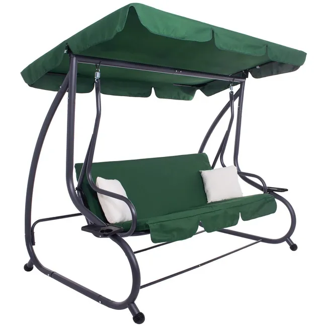 Huśtawka ogrodowa z daszkiem, rozkładana ciemna zieleń