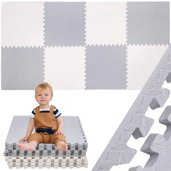 Mata piankowa, puzzle dla dzieci 230x120 cm pianka EVA kremowo-szara