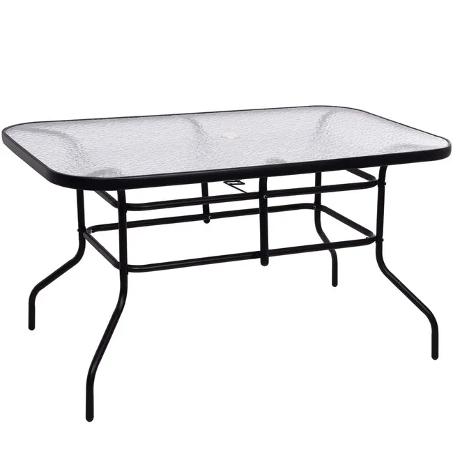 Stolik ogrodowy prostokątny 120x70cm stół na balkon metalowy i szkło hartowane bezbarwne