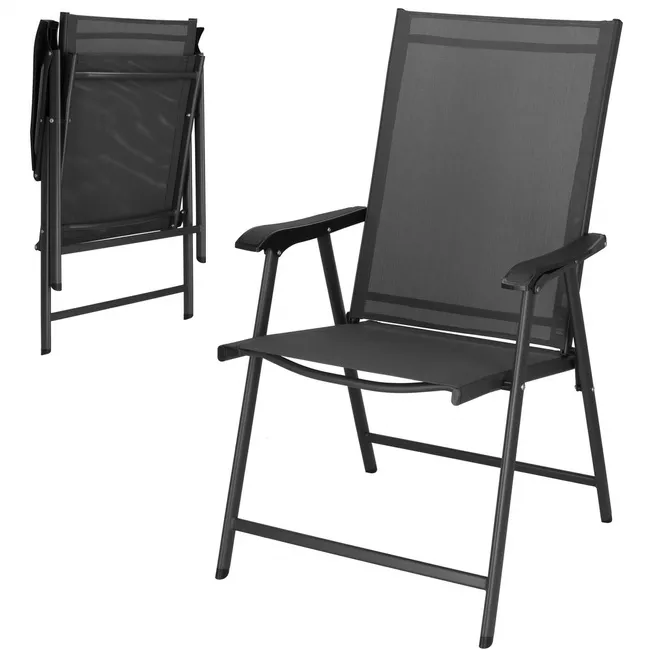 Krzesło ogrodowe, metalowe na balkon, taras składane czarno-szare
