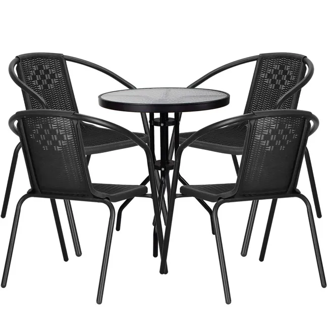 Meble ogrodowe zestaw ogrodowy dla 4 osób: krzesła i stół, metal i szkło komplet czarny