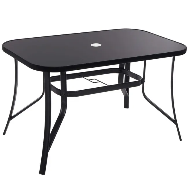 Stół ogrodowy prostokątny 120x70cm stolik na balkon metalowy i szkło hartowane czarny