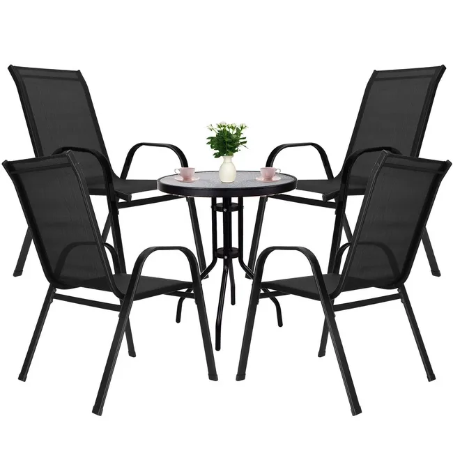 Meble ogrodowe zestaw ogrodowy dla 4 osób: krzesła i stół, metal i szkło komplet czarny