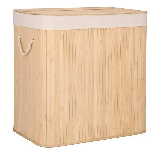 Kosz na pranie 150l z pokrywą bambusowy, trzykomorowy brązowy
