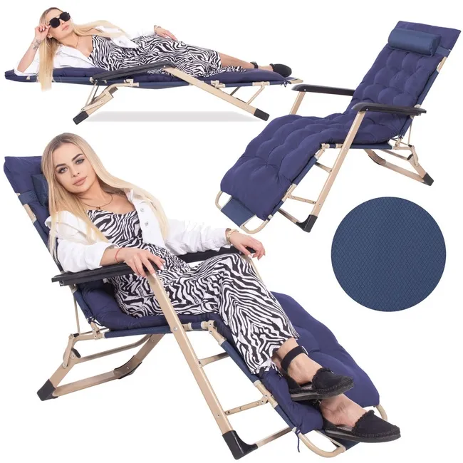 Leżaki ogrodowe 2 szt. składane fotele z poduszkami na balkon, taras granatowe