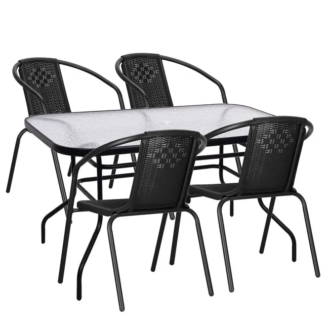 Meble ogrodowe zestaw na taras dla 4 osób: metalowe 4 krzesła i stół 120 x 70 cm czarny