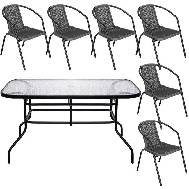 Meble ogrodowe na taras metalowe krzesła 6 szt. i stół komplet czarno-szary