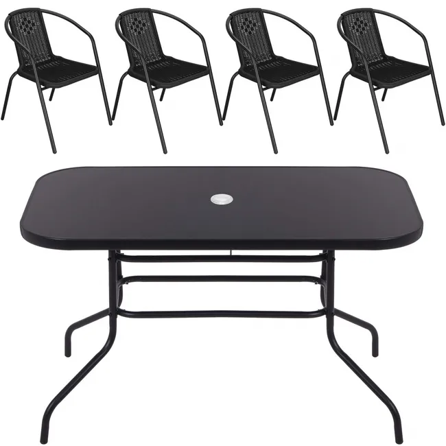 Meble ogrodowe zestaw na taras dla 4 osób: metalowe 4 krzesła i stół 140x80 cm czarny