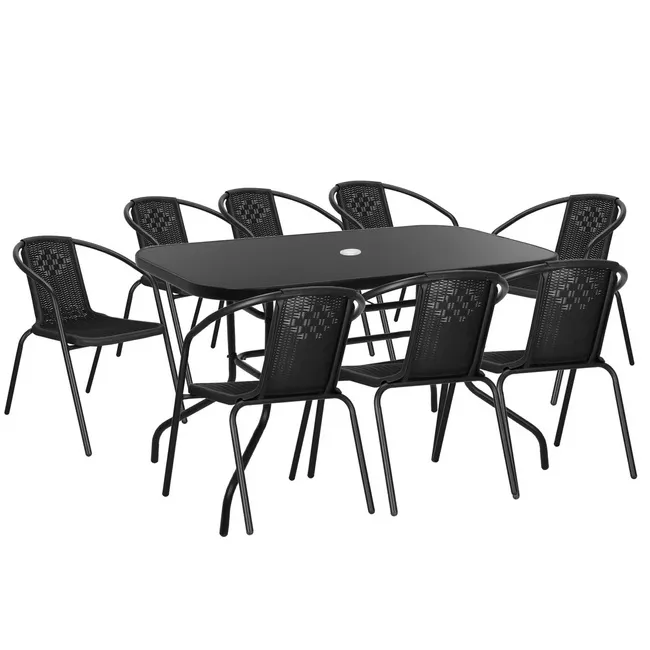 Meble ogrodowe metalowe zestaw stół i 8 krzeseł na taras balkon czarne