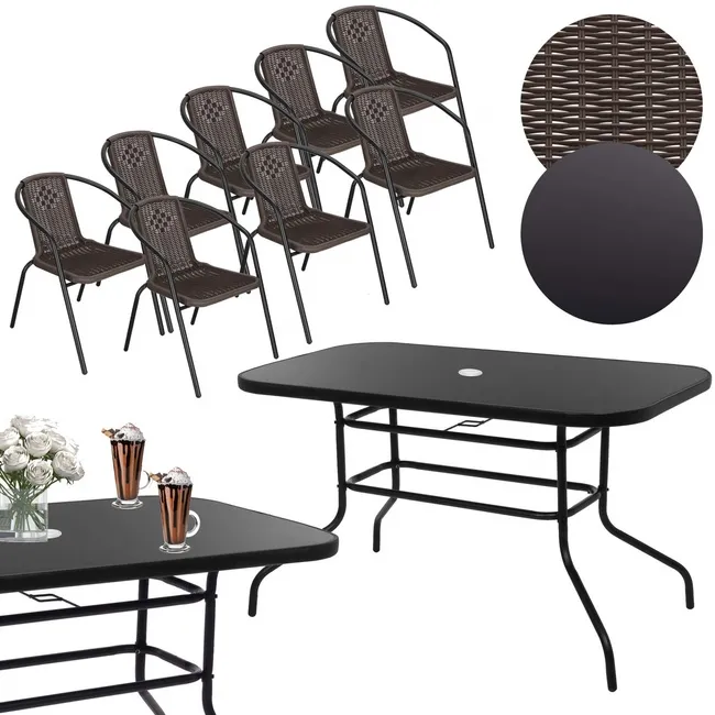 Meble ogrodowe metalowe zestaw stół i 8 krzeseł na taras balkon czarno-brązowe