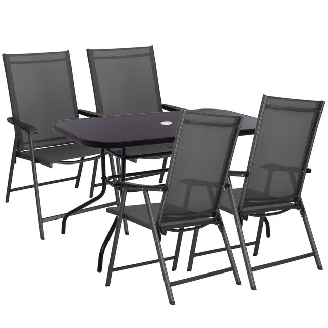 Meble ogrodowe 4 krzesła, stół ze szkłem hartowanym zestaw na taras czarno-szary
