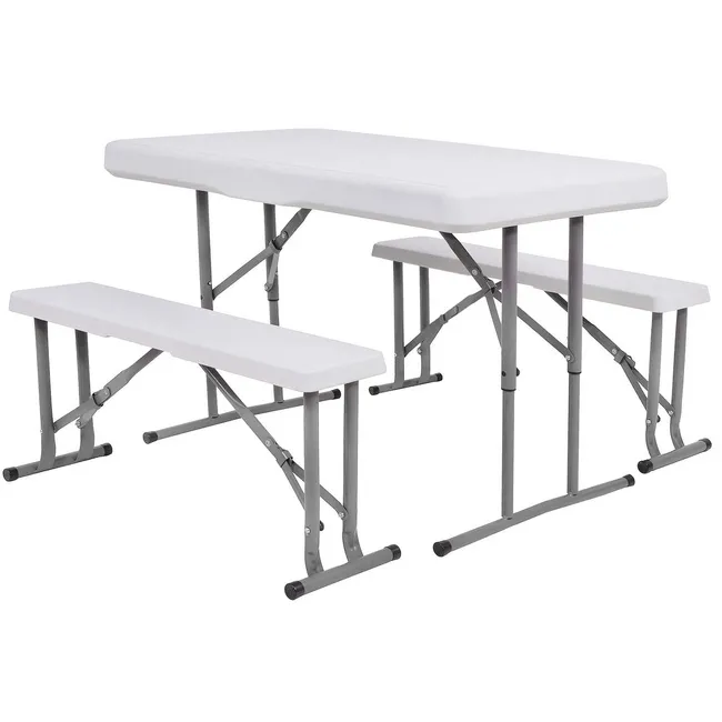Zestaw cateringowy, turystyczny stół z 2 ławkami składany na bankiet, biały