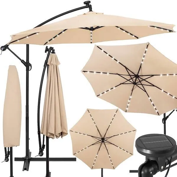 Parasol ogrodowy z oświetleniem led na wysięgniku 300 cm składany na balkon, taras ecru