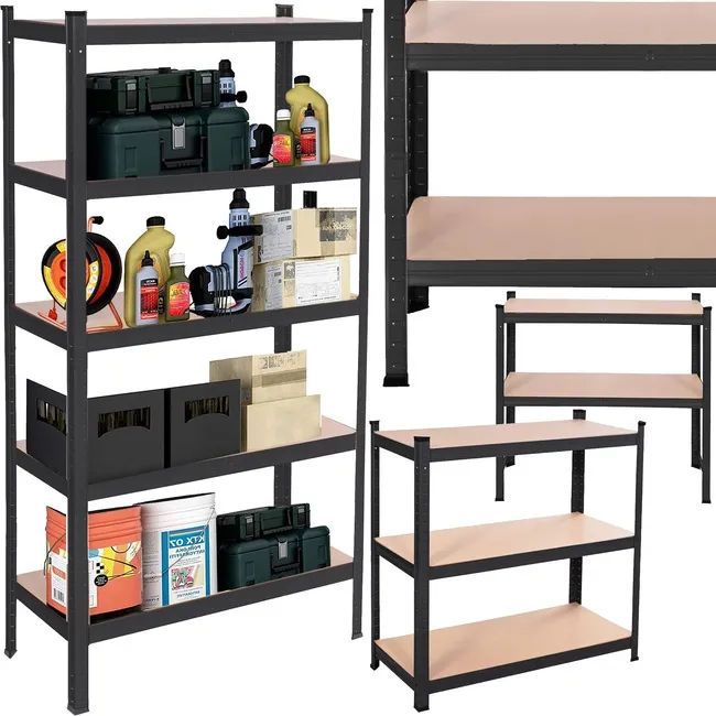 Regał metalowy z 5 półkami 150x75x30cm 625kg do garażu, piwnicy, czarny