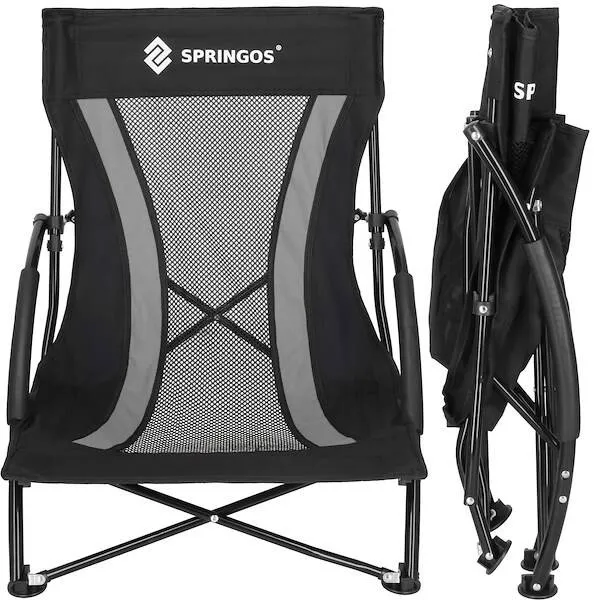 Krzesło turystyczne, fotel wędkarski, składany wodoodporny, czarny