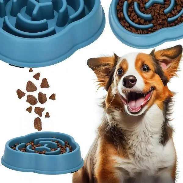 Miska spowalniająca jedzenie dla psa i kota, antypoślizgowa, niebieska