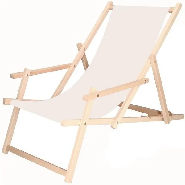 Leżak ogrodowy drewniany z 3-stopniową regulacją, plażowy, ogrodowy, ecru