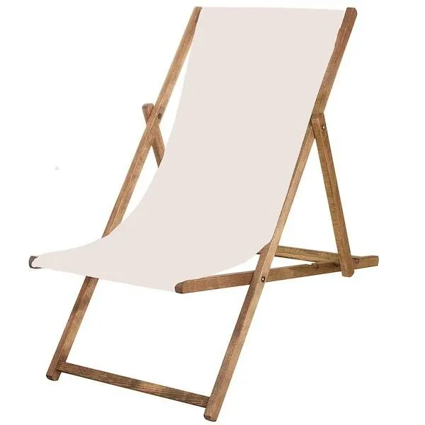 Leżak ogrodowy, drewniany z 3-stopniową regulacją, plażowy, balkonowy, ecru