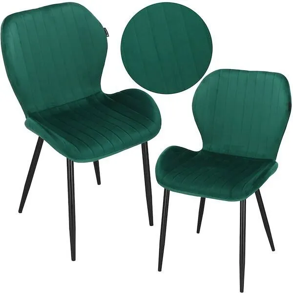 Krzesło tapicerowane welurowe do salonu, jadalni skandynawskie nowoczesne ciemnozielone