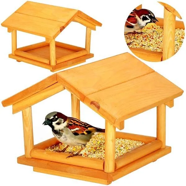 Karmnik dla ptaków drewniany z daszkiem rozm. M domek budka 25x31x30,5 cm jasnobrązowy