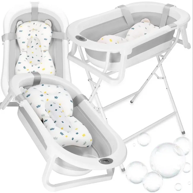 Wanienka dla dzieci 40 L ze stojakiem przenośna dla niemowląt, z termometrem i poduszką