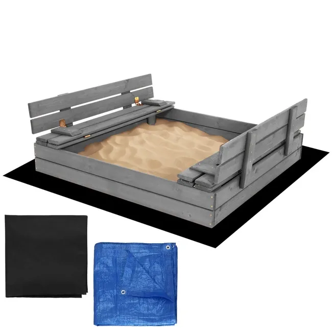 Piaskownica zamykana z ławkami 120x120 cm drewno impregnowane, z plandeką i podłożem