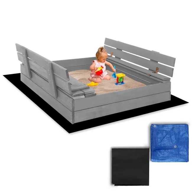 Piaskownica zamykana 100x100 cm drewno impregnowane, z włókniną i plandeką