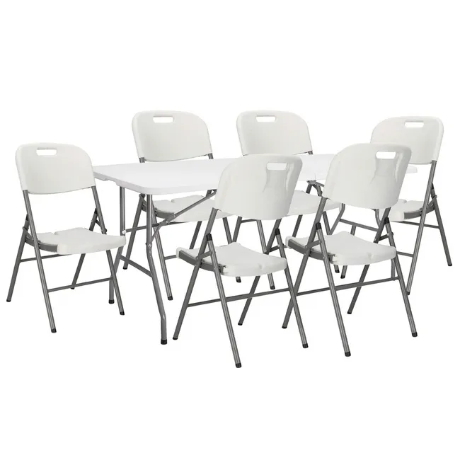Zestaw cateringowy stół 180x74 cm z 6 krzesłami składane meble ogrodowe białe
