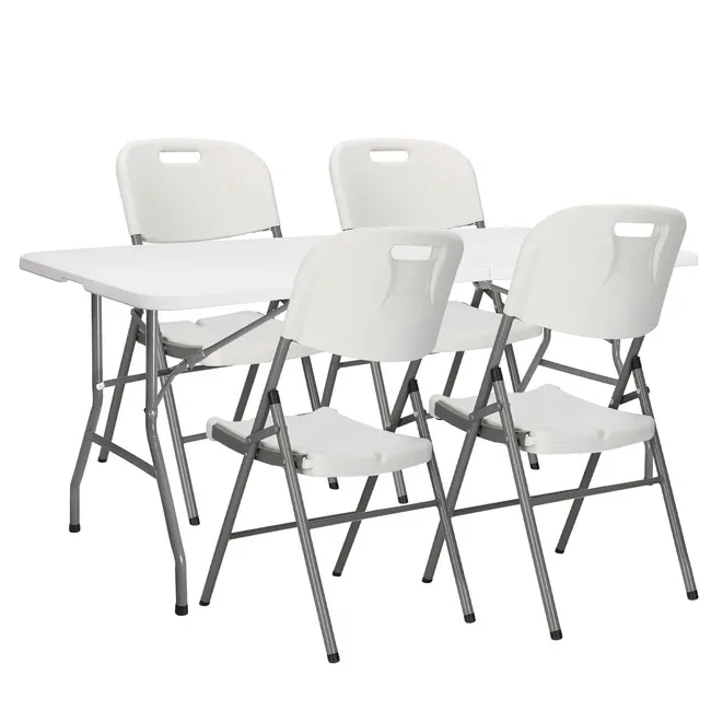 Zestaw cateringowy, turystyczny stół z 4 krzesłami składany na bankiet, biały
