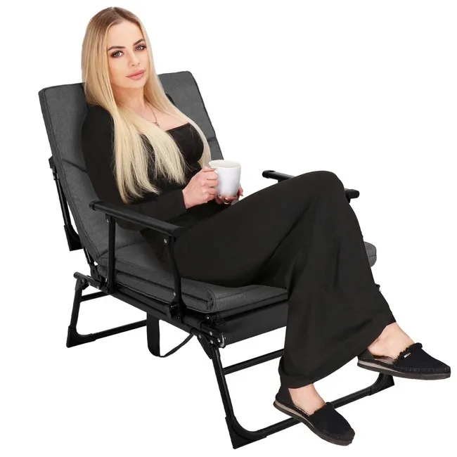 Leżak ogrodowy 2w1 fotel rozkładany łóżko polowe z poduszką i zagłówkiem turystyczny