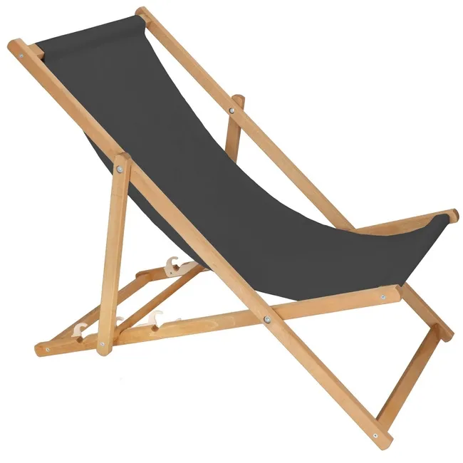 Leżak drewniany ogrodowy z 3-stopniową regulacją składany plażowy grafitowy