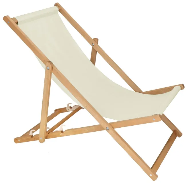 Leżak drewniany ogrodowy z 3-stopniową regulacją składany plażowy ecru
