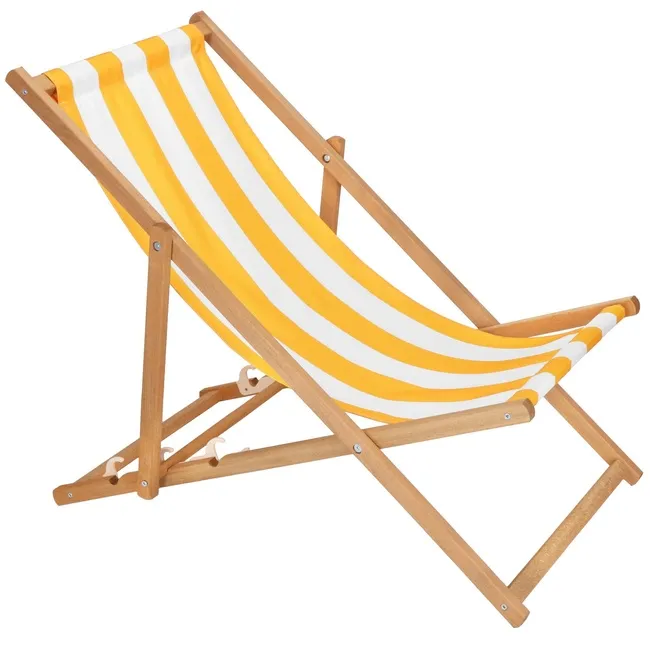 Leżak drewniany ogrodowy z 3-stopniową regulacją składany plażowy pasy biało-żółte