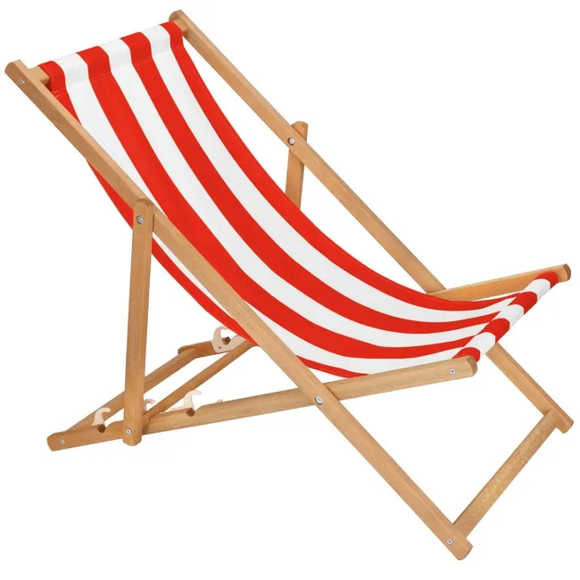 Leżak drewniany ogrodowy z 3-stopniową regulacją składany plażowy pasy biało-czerwone