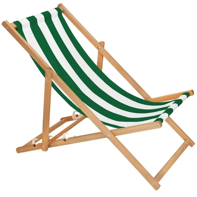 Leżak drewniany ogrodowy z 3-stopniową regulacją składany plażowy pasy biało-zielone