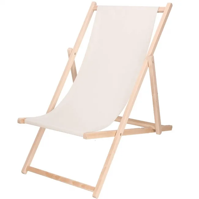 Leżak drewniany ogrodowy z 3-stopniową regulacją składany plażowy beżowy