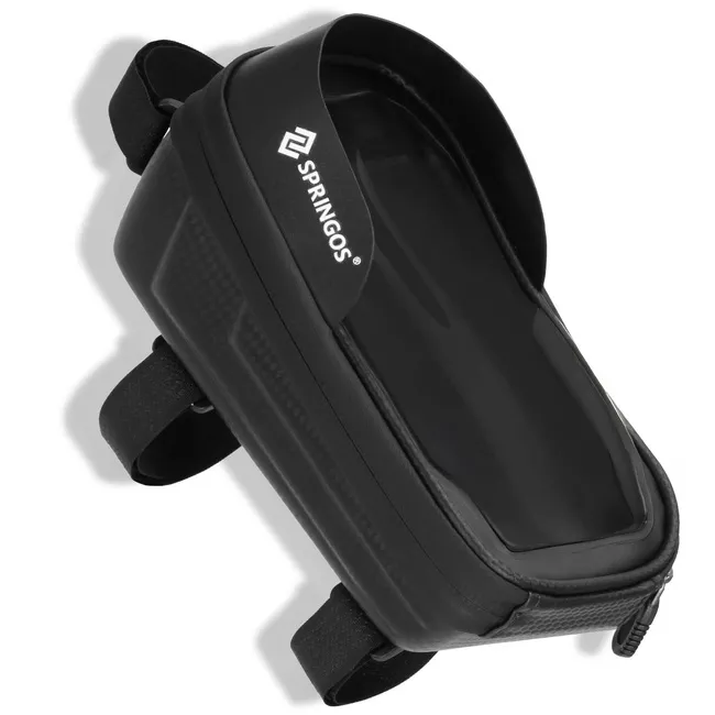 Sakwa rowerowa na ramę z uchwytem na telefon, saszetka rowerowa wodoodporna, czarna