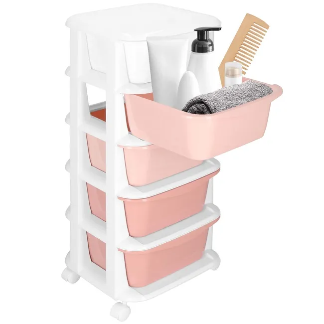Regał mobilny z 5 szufladami szafka na kółkach na zabawki różowo-biała