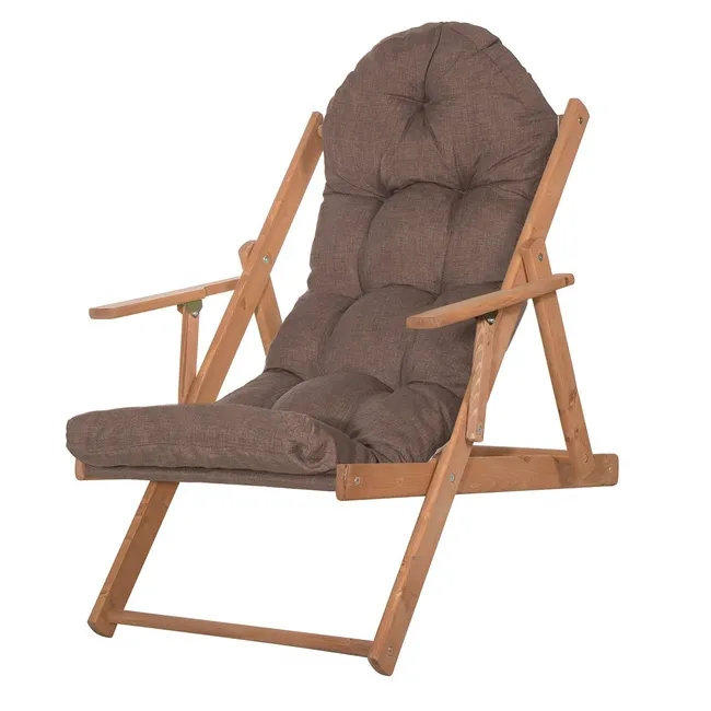 Leżak ogrodowy, drewniany Borneo 3-stopniowa regulacja i poduszka, balkonowy brązowy