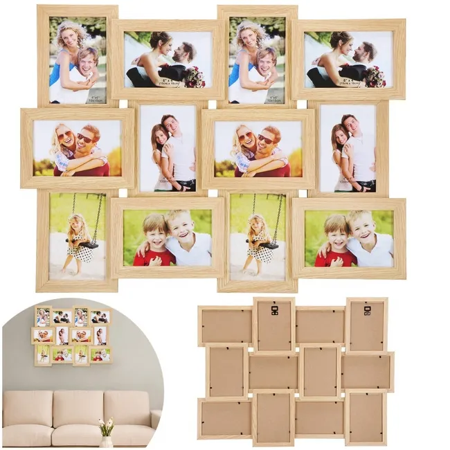 Ramka na zdjęcia 12 zdjęć drewniana multiramka, brązowa
