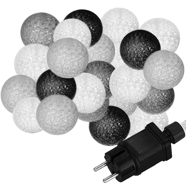 Cotton balls 20 led lampki dekoracyjne 6cm girlanda czarno-szaro-białe