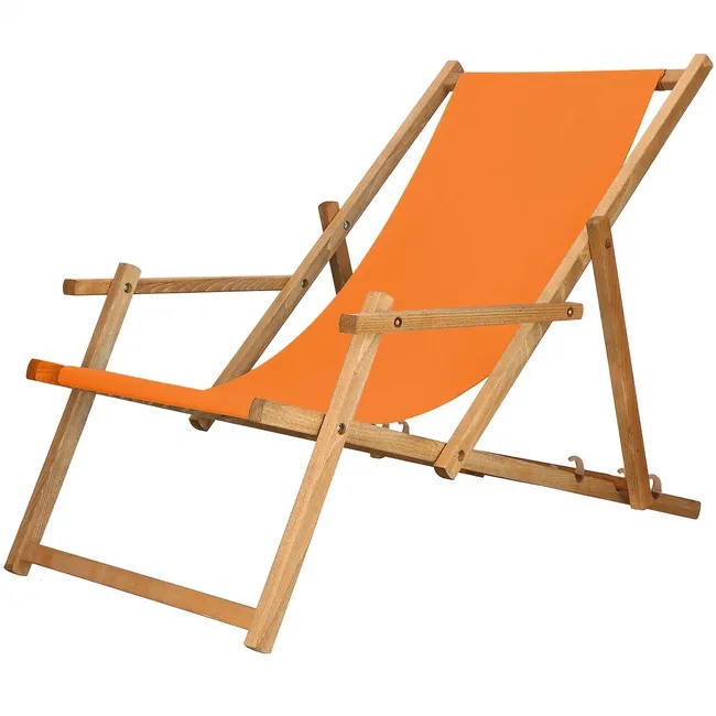 Leżak ogrodowy z podłokietnikami, drewniany z 3-stopniową regulacją, plażowy, pomarańczowy