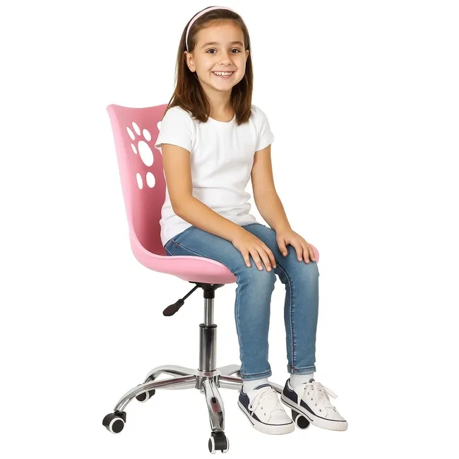 Fotel biurowy obrotowy krzesło na kółkach regulowane, dla dzieci do nauki różowe