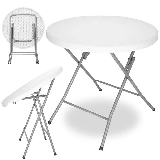 Stół składany cateringowy 75x80 cm okrągły stolik bankietowy koktajlowy biały