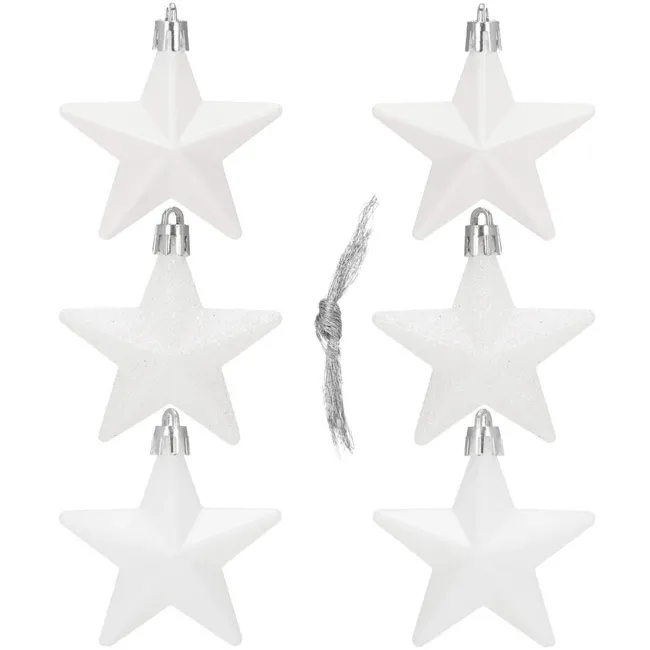 Bombki choinkowe 6 szt. gwiazdki ozdoby świąteczne zestaw białe