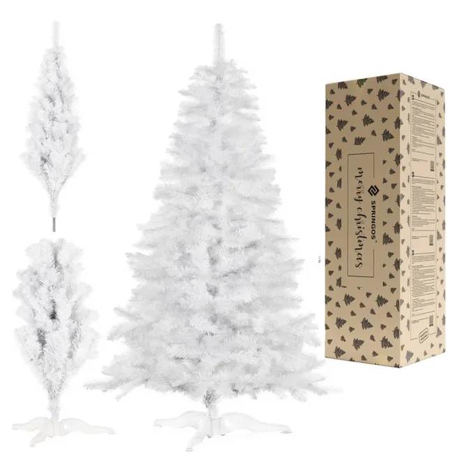 Choinka sztuczna jodła 220 cm nowoczesna drzewko świąteczne ze stojakiem, białe