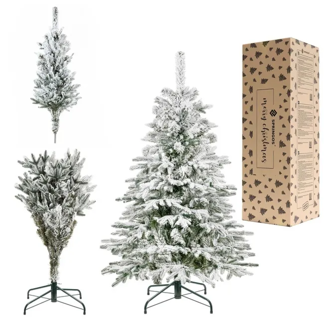 Choinka sztuczna 150 cm świerk kaukaski ośnieżony jak żywy, nowoczesny, ze stojakiem