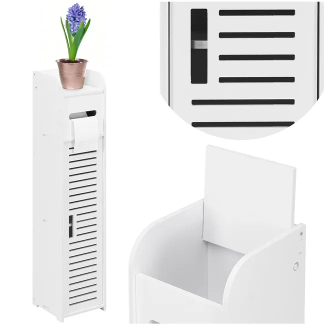 Szafka łazienkowa, stojąca z uchwytem na papier 80 cm zamykany regał biały