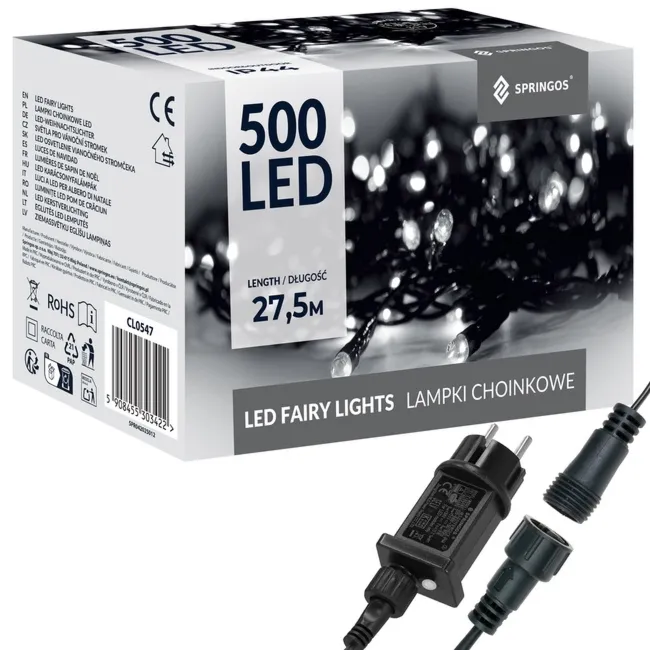 Lampki choinkowe 500 led zimne białe 27,5 m oświetlenie IP44